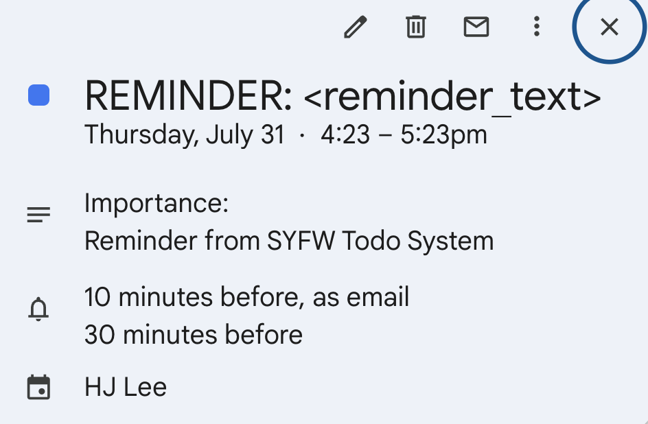 Google Calendar Reminder Issue