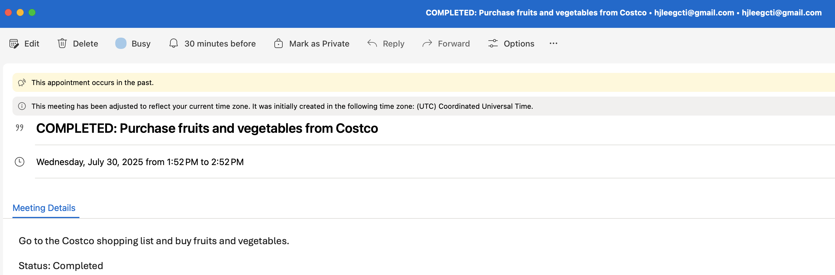 Google Calendar Todo Task Completed