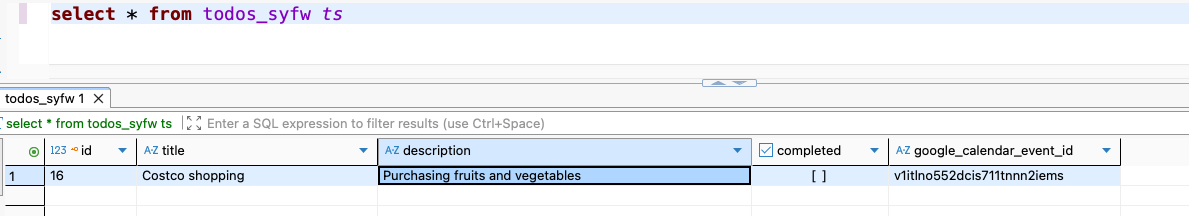 Todo Create Database Record