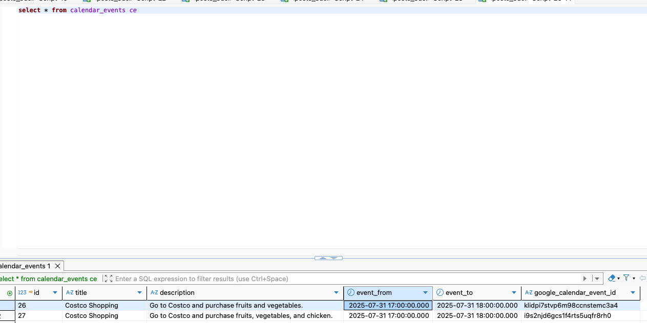 Add Calendar Events Database