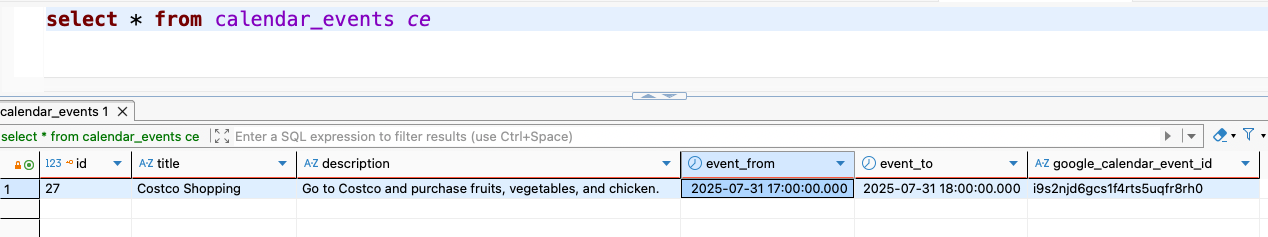 Calendar Events Deleted Database
