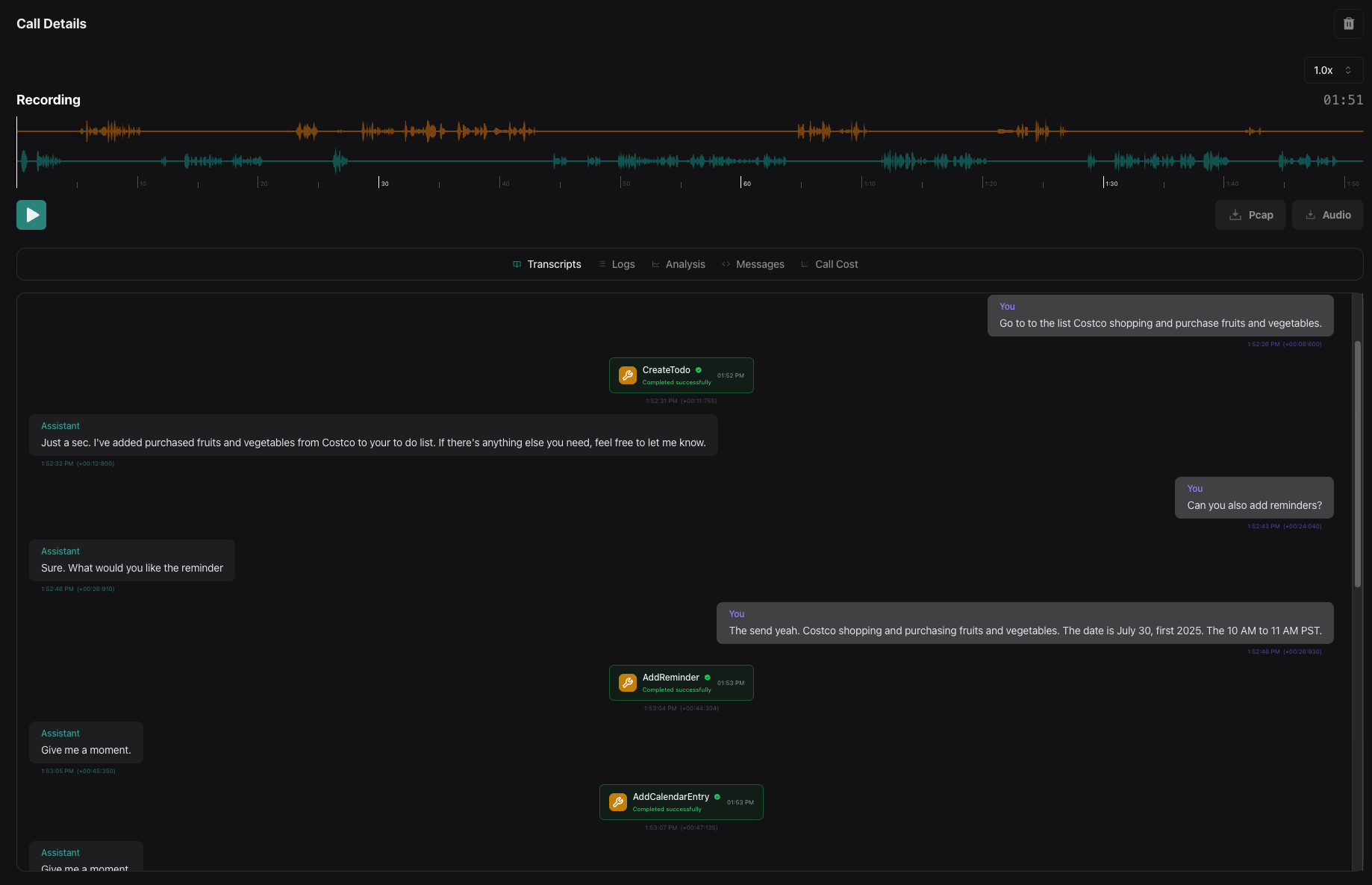 Create Todo Call Transcript